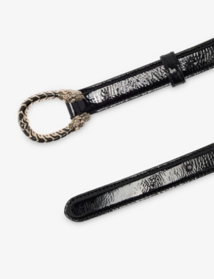 Gucci Womens Black Dionysus Buckle Shiny Leather Belt In Black