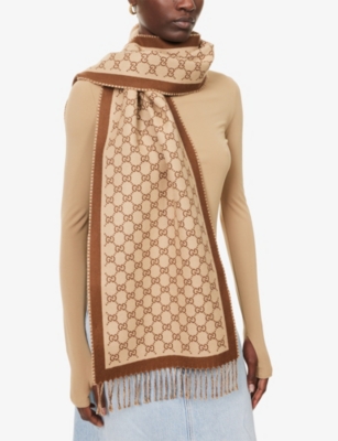 Gucci Women Wool Scarf With Gg Motif