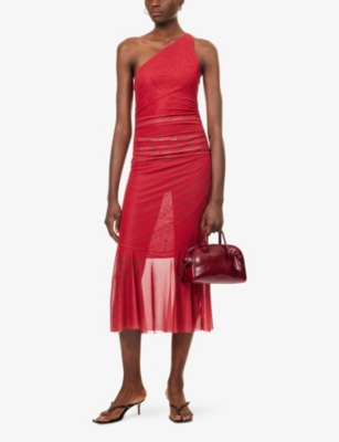 House Of Sunny Womens Red Polka-dot Asymmetric Stretch-woven Maxi Dress In Red
