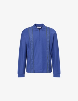 PALMES: Lace-Trim Long-Sleeve Cotton Polo Top