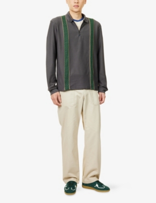 PALMES: Lace-Trim Long-Sleeve Cotton Polo Top