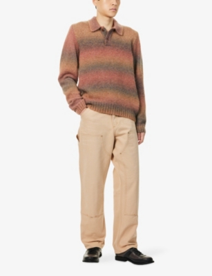 Palmes Mens Brown Dye-effect Long-sleeve Alpaca Blend Polo Knit Top In Multi