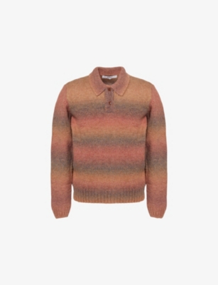 Palmes Mens Brown Dye-effect Long-sleeve Alpaca Blend Polo Knit Top In Multi