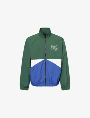 Palmes Mens Dark Green Graphic-print Colour-block Shell Jacket In Green