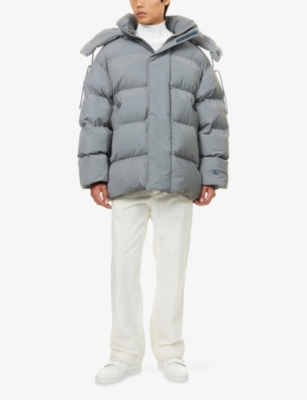 Lacoste Mens Silver Oversized Reflective Shell-down Puffer Jacket In Gray