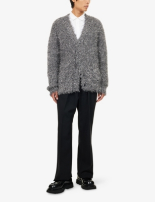 Lacoste Mens Silver Metallic  V-neck Textured Knitted Cardigan In Green