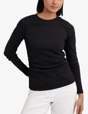 Reiss Womens Black Tessa Ribbed Stretch-cotton T-shirt In Black