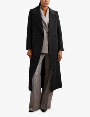 Reiss Womens Black Dorian Double-breasted Wool-blend Coat In Black