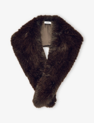 Reiss Womens Chocolate Flora Faux-fur Collar In Brown
