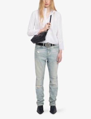 Zadig & Voltaire Womens Judo Tano Lace-panel Cotton-blend Shirt In White