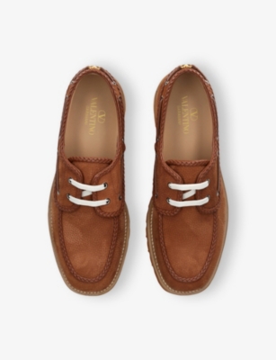 VALENTINO GARAVANI: Braided-Trim Suede Boat Shoes