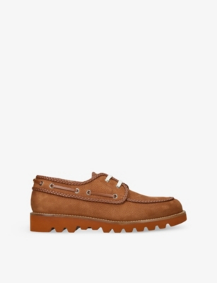 VALENTINO GARAVANI: Braided-Trim Suede Boat Shoes