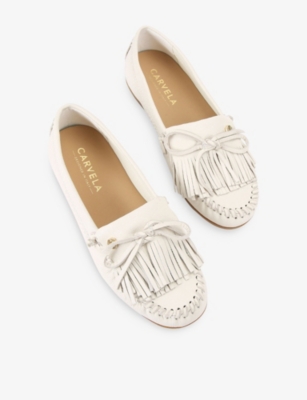 Carvela Womens Bone Nila Leather Loafers Eur 39 / 6 Uk In White