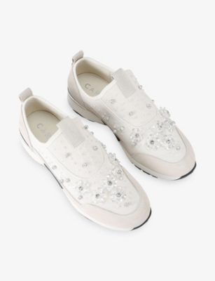 Carvela Womens  Tempo Jewel Slip-on Woven Trainers In White