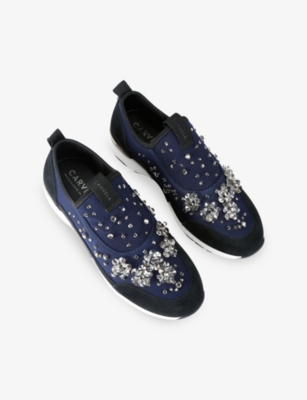 Carvela Womens  Tempo Jewel Slip-on Woven Trainers In Blue