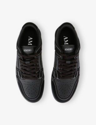 Amiri Low Top Sneakers Leather Suede Contrast Stitching Perforated Toe Box In Black