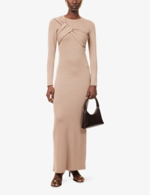 4th & Reckless Womens Mocha Sybil Long-sleeves Stretch-woven Maxi Dress In Brown