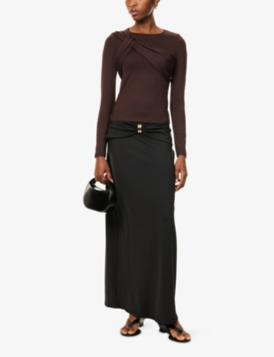 4TH & RECKLESS: Cora Knot-Front Stretch-Woven Top