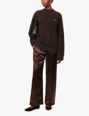 4th & Reckless Womens Chocolate Shelby Wide-leg Satin Trousers In Brown