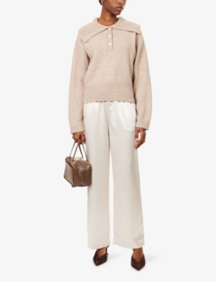 4th & Reckless Womens Cream Shelby Wide-leg Satin Trousers In White