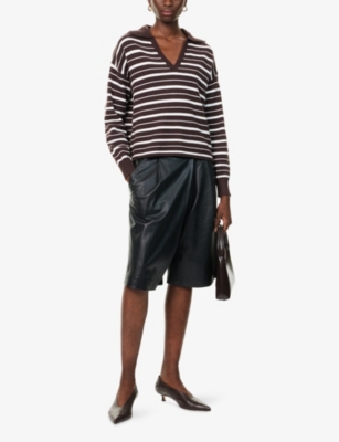4th & Reckless Womens Hayden Striped Knit Jumper In Burgundy