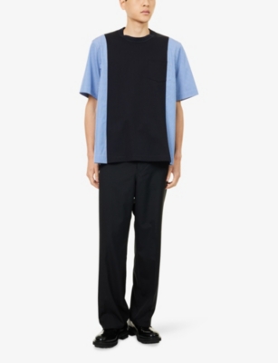 Sacai Mens Black Straight-leg Belted Wool And Cupro Suiting Trousers In Black