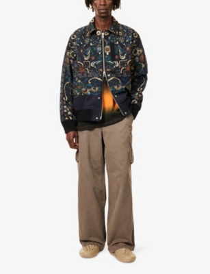 Sacai Mens Navy Floral-print Long-sleeve Cotton-blend Jacket In Multi