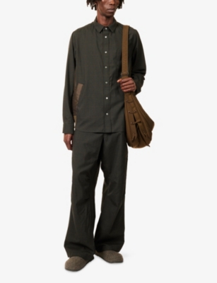 Sacai Mens Khaki Glen Checked Wool-blend Shirt In Brown
