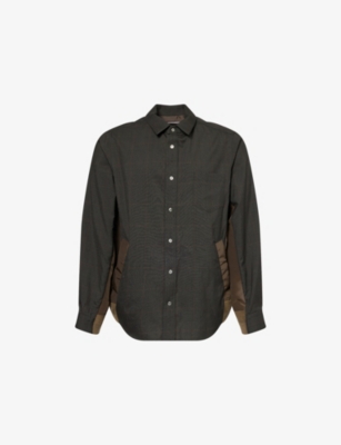 Sacai Mens Khaki Glen Checked Wool-blend Shirt In Brown