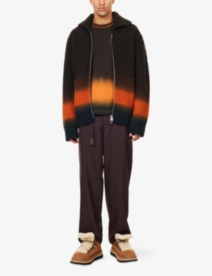 Sacai Mens Brown Regular-fit Spread-collar Wool Cardigan In Multi