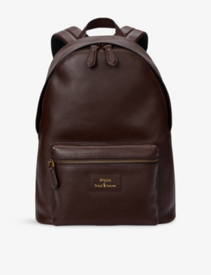 Polo Ralph Lauren Mens Dark Brown Dome Leather Backpack