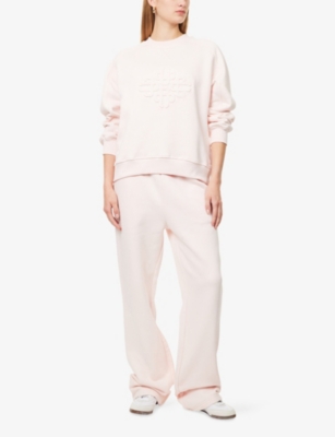 The Couture Club Womens Pink Embossed-branding Round-neck Cotton-blend Sweatshirt In Pink