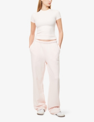 The Couture Club Womens Pink Embossed-branding Straight-leg Cotton-blend Jogging Bottoms In Pink