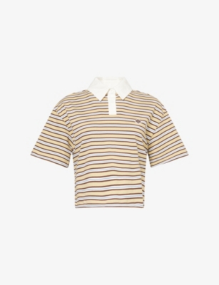 THE COUTURE CLUB: Stripe-Print Logo-Embroidered Cotton-Blend Polo Shirt