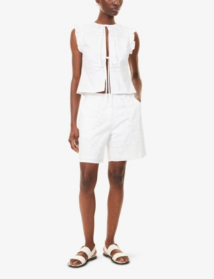 4TH & RECKLESS: Heidi Embroidered Cotton-Poplin Shorts