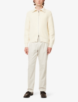 Dunhill Mens Stone Double-pleated Straight-leg Cotton Blend Chino Trousers In Gray