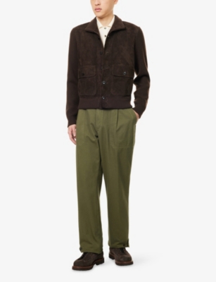 DUNHILL: Herringbone Pleated Cotton Chino Trousers