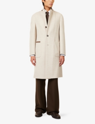 Dunhill Mens Natural Notched-lapel Wool Chesterfield Coat In Neutral