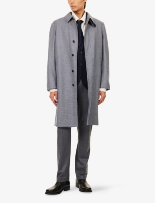 DUNHILL: Houndstooth Check Balmacaan Cashmere Coat