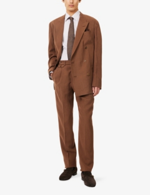 Dunhill Mens Taupe Striped-pattern Long-sleeved Cotton Shirt In White
