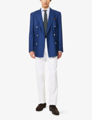 Dunhill Mens White Navy Striped-pattern Long-sleeved Cotton Shirt In Blue