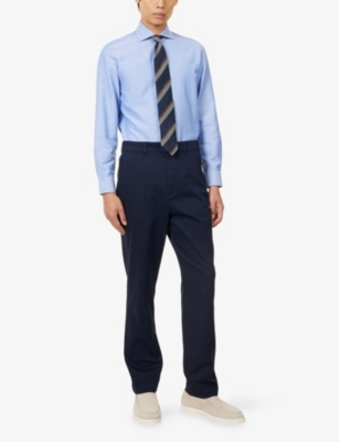 Dunhill Mens Blue Oxford Long-sleeve Cotton-cashmere Blend Shirt In Blue