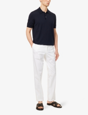 Dunhill Mens House Navy Short-sleeves Regular-fit Cotton And Silk Polo Shirt Xl In Blue