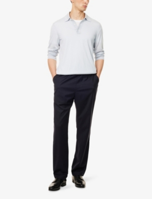 Dunhill Mens Aqua Long-sleeves Regular-fit Cashmere Polo Shirt In White
