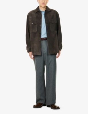 Dunhill Mens Patch-pocket Long-sleeve Suede And Cashmere Overshirt Brown In Brown