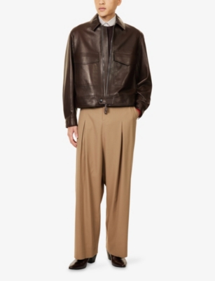 Dunhill Mens Coffee Flight Long-sleeve Leather Jacket In Brown