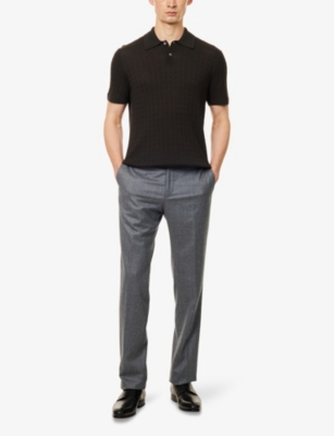 Dunhill Mens Obsidian Green Cable-knit Short-sleeves Cotton And Silk Polo Shirt In Black