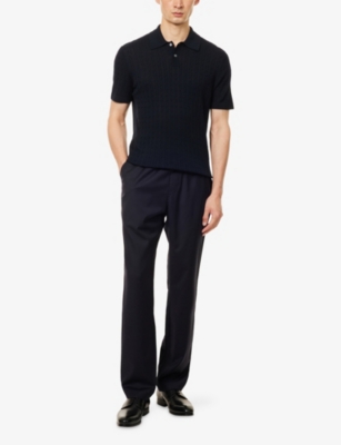 DUNHILL: Cable-Knit Short-Sleeves Cotton And Silk Polo Shirt