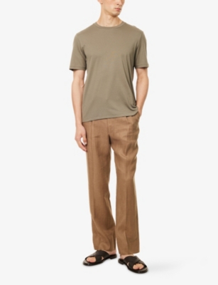 Dunhill Mens Sage Brand-embroidery Short-sleeves Cotton-jersey T-shirt Xxl In Brown