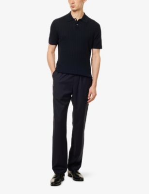 Dunhill Mens Navy Drawstring Tapered-leg Stretch-wool Trousers In Blue